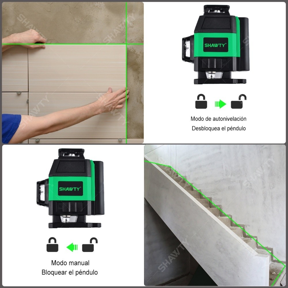 SHAWTY S0035G 4D 360° 16-Line Laser Level 2 Batteries,Remote,Tile Construction for Tile Construction