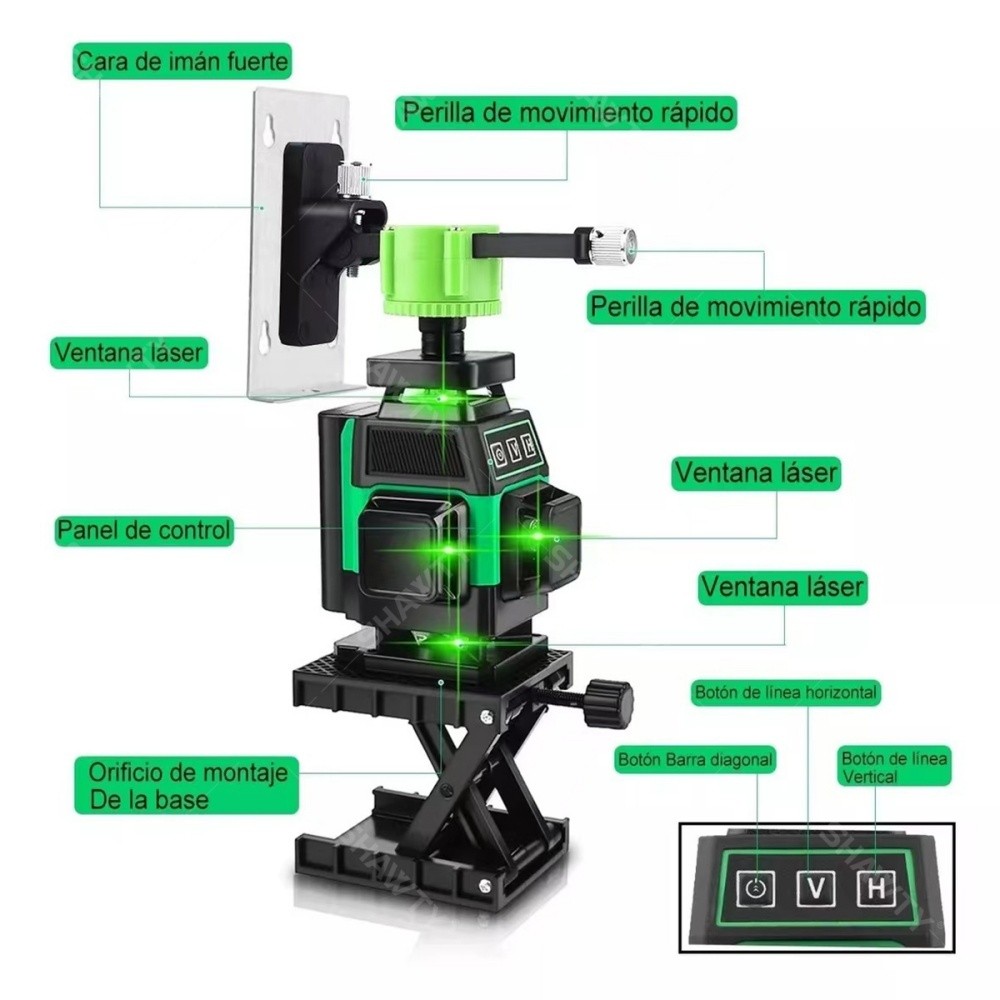 SHAWTY S0035G 4D 360° 16-Line Laser Level 2 Batteries,Remote,Tile Construction for Tile Construction