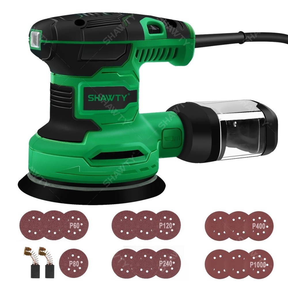 SHAWTY S0045 5-inch Orbital Sander 14000RPM 450W 2.5Ah, 5 Sanding Sheets, Dust Collector, Carpentry