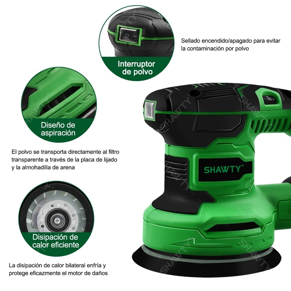 SHAWTY S0045 5-inch Orbital Sander 14000RPM 450W 2.5Ah, 5 Sanding Sheets, Dust Collector, Carpentry