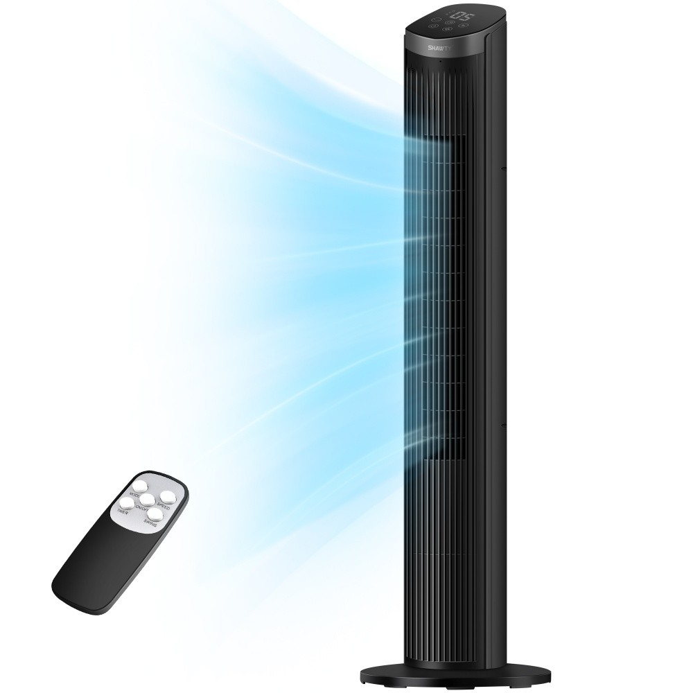 SHAWTY S0126GR 40-inch 100 cm Tower Fan with Remote Control, 5 Speeds, 12-hour Timer,Quiet Operation