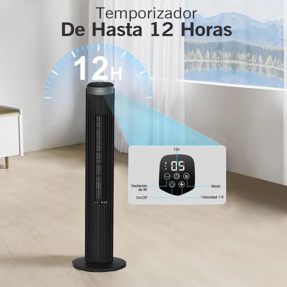 SHAWTY S0126GR 40-inch 100 cm Tower Fan with Remote Control, 5 Speeds, 12-hour Timer,Quiet Operation