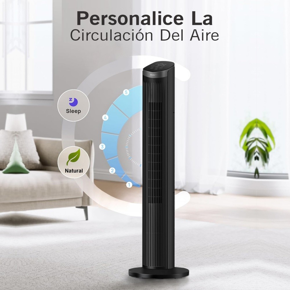 SHAWTY S0126GR 40-inch 100 cm Tower Fan with Remote Control, 5 Speeds, 12-hour Timer,Quiet Operation
