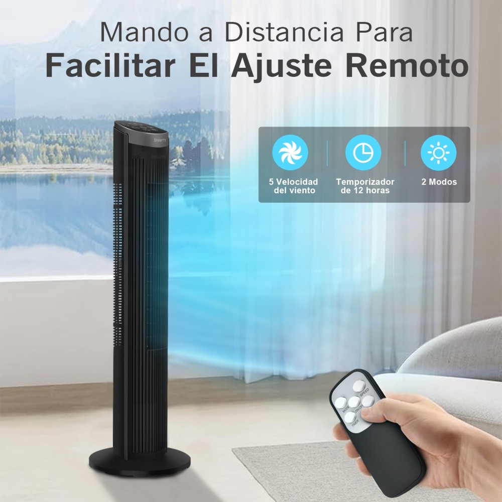 SHAWTY S0126GR 40-inch 100 cm Tower Fan with Remote Control, 5 Speeds, 12-hour Timer,Quiet Operation