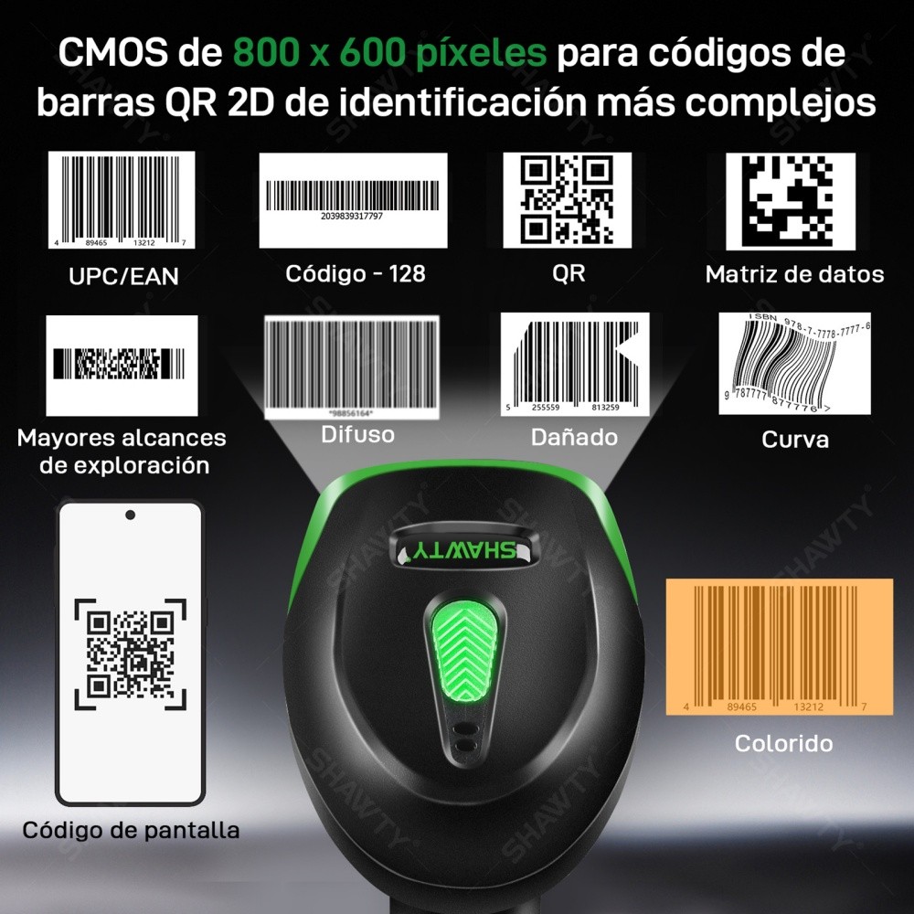 SHAWTY S0122 Bluetooth Scanner 1D/2D  Wireless 2.4GHz + USB, Compatible Android/iOS/PC/Windows/Mac