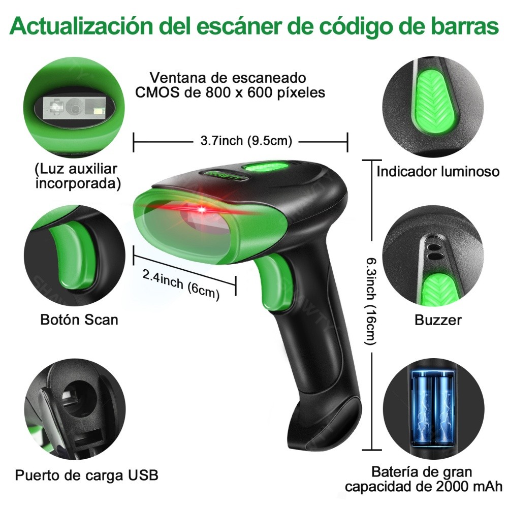 SHAWTY S0122 Bluetooth Scanner 1D/2D  Wireless 2.4GHz + USB, Compatible Android/iOS/PC/Windows/Mac