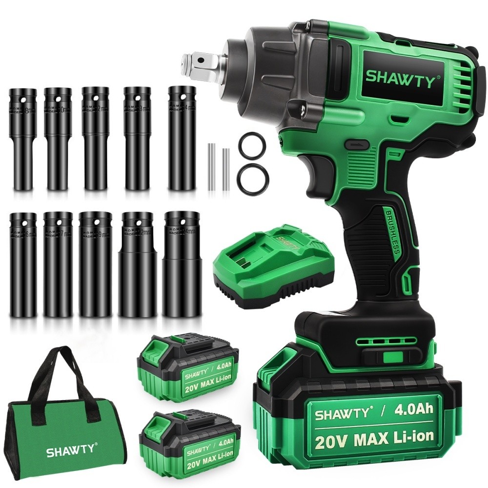 SHAWTY S0066 Cordless Impact Wrench, 650 N.m, Brushless, 1/2" Chuck, 10 Sockets, 4Ah Battery