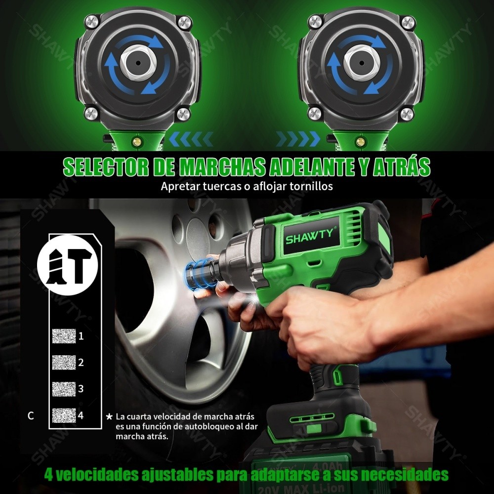 SHAWTY S0066 Cordless Impact Wrench, 650 N.m, Brushless, 1/2" Chuck, 10 Sockets, 4Ah Battery