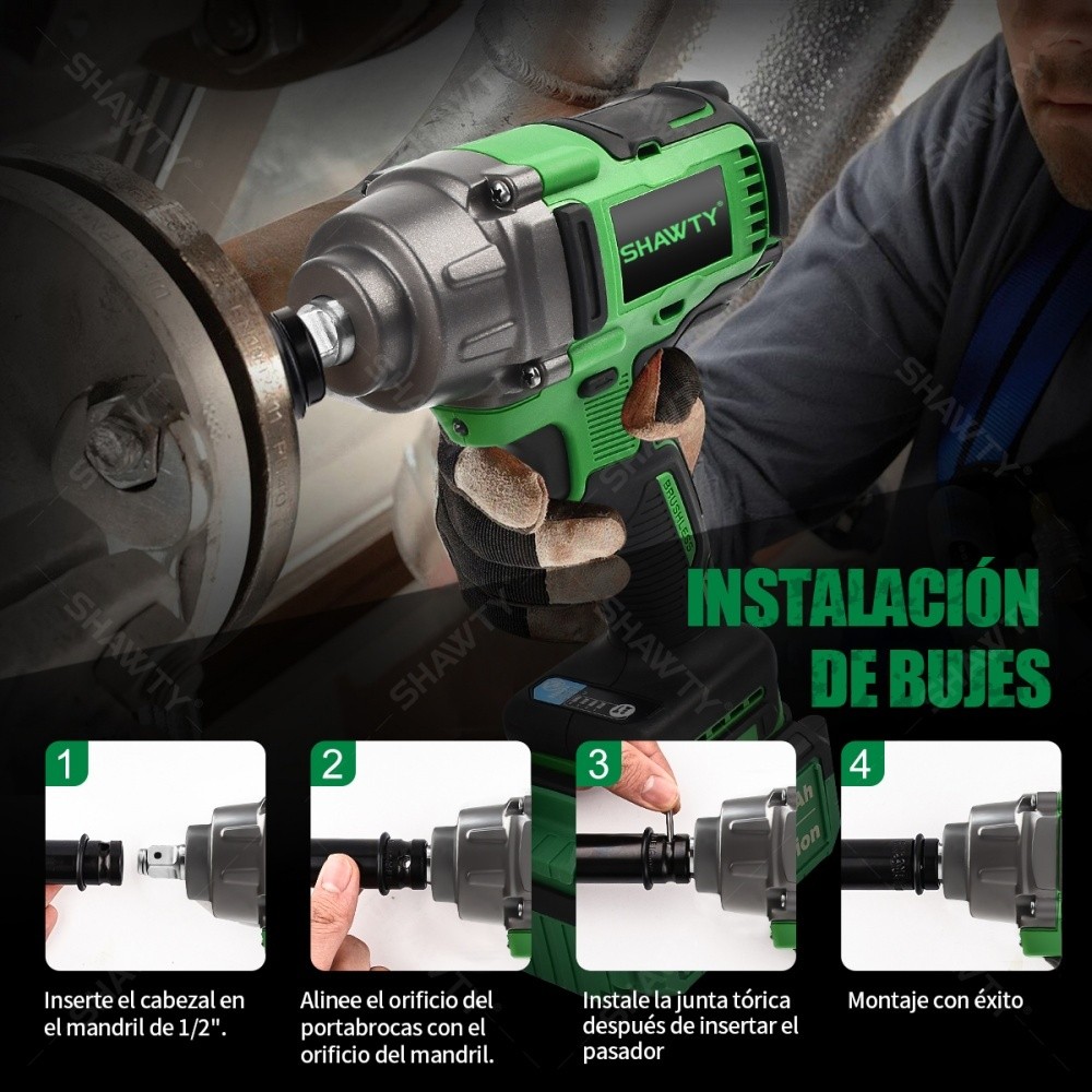 SHAWTY S0066 Cordless Impact Wrench, 650 N.m, Brushless, 1/2" Chuck, 10 Sockets, 4Ah Battery
