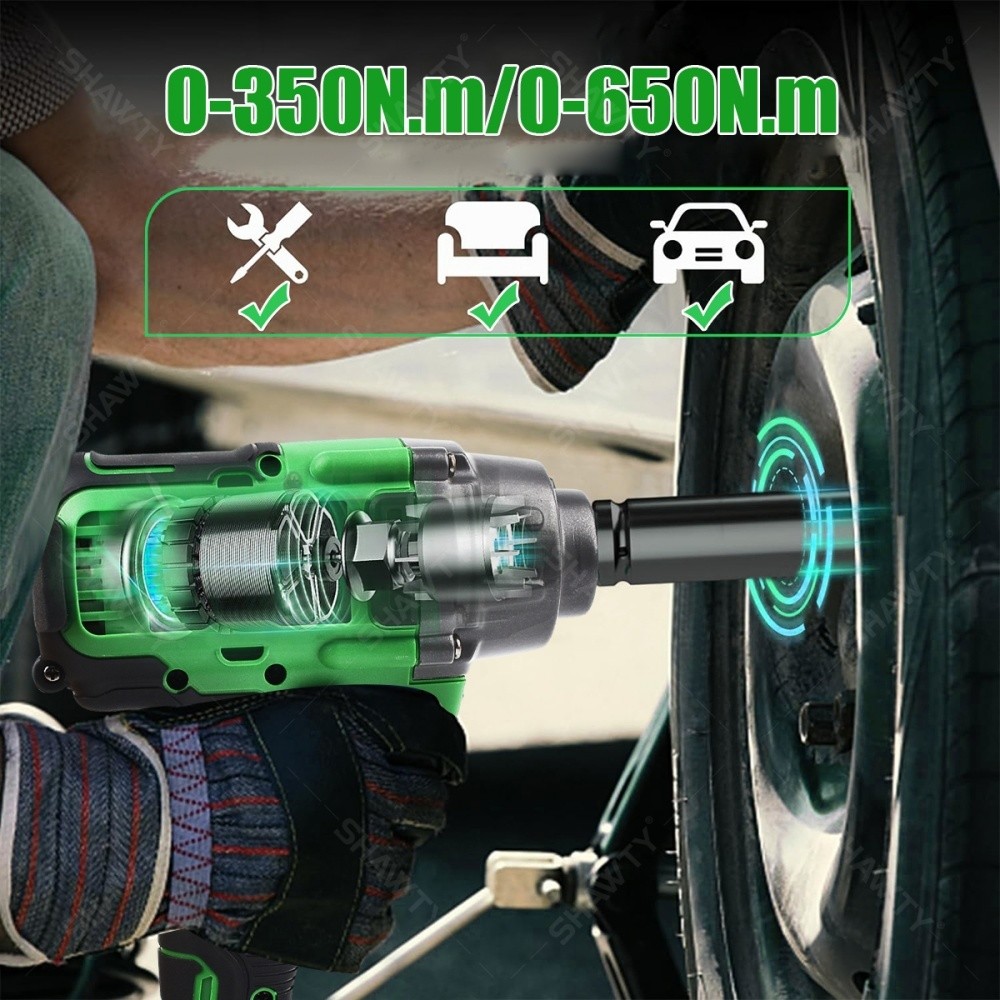SHAWTY S0066 Cordless Impact Wrench, 650 N.m, Brushless, 1/2" Chuck, 10 Sockets, 4Ah Battery