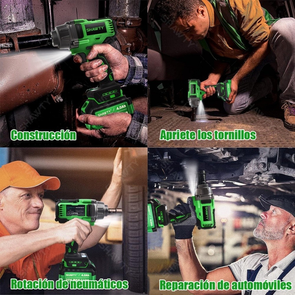 SHAWTY S0066 Cordless Impact Wrench, 650 N.m, Brushless, 1/2" Chuck, 10 Sockets, 4Ah Battery