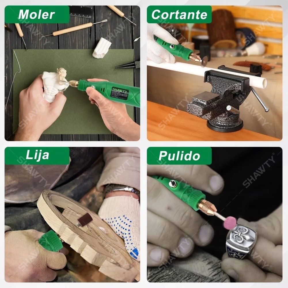 SHAWTY S0062-210 Mini Rotary Tool USB 18000RPM, 210 Accesorios, Multifunción Lijado/Pulido/Grabado