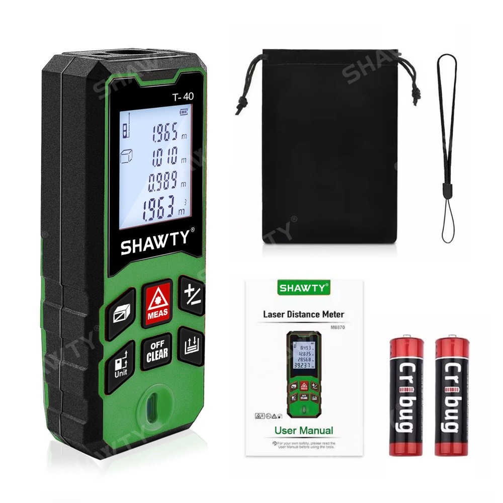 SHAWTY S0102A Laser Distance Meter 50m, LCD Retroiluminado, Silencioso, para Hogares/Edificios/Zonas