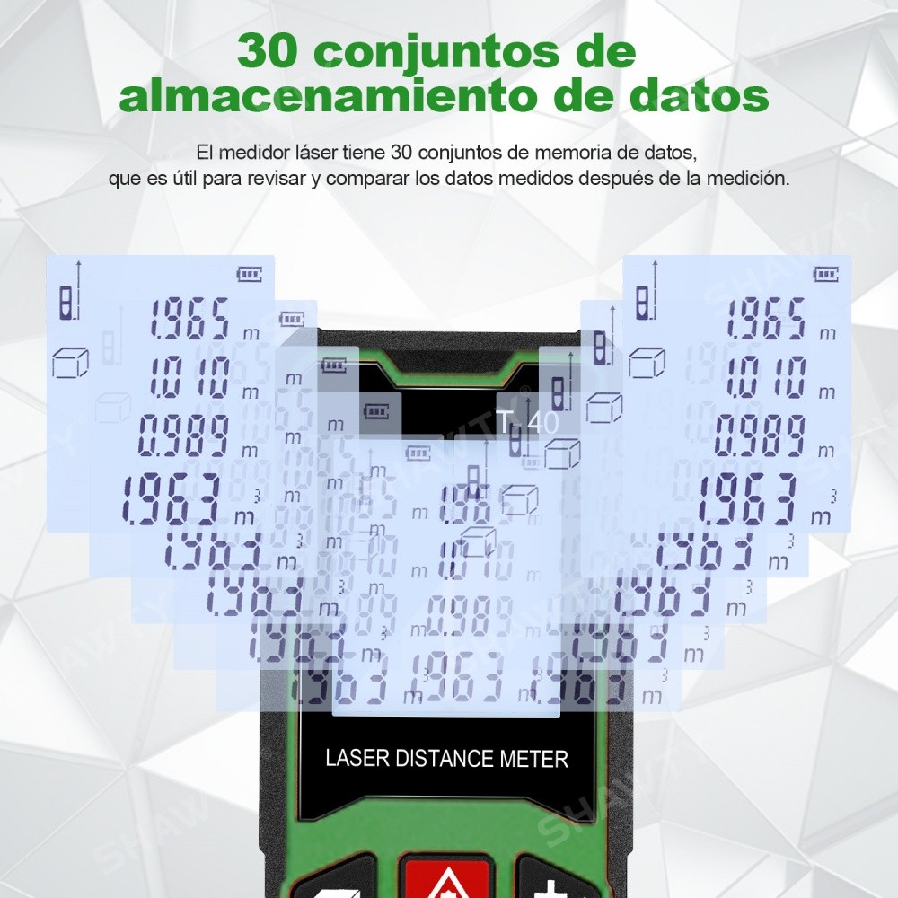 SHAWTY S0102A Laser Distance Meter 50m, LCD Retroiluminado, Silencioso, para Hogares/Edificios/Zonas