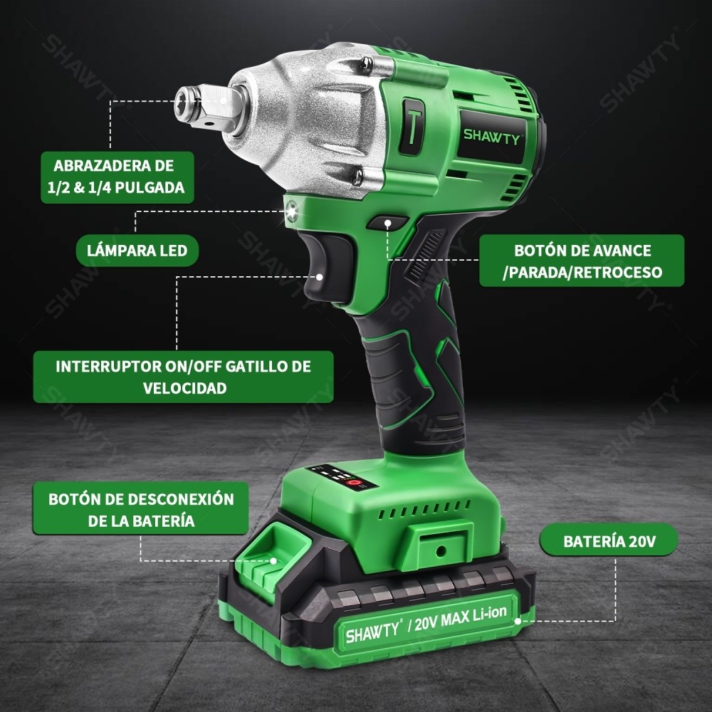 SHAWTY S0048B Cordless Impact Wrench Set 320 Nm, 2400 RPM, 1/4" Chuck, 2 Batteries