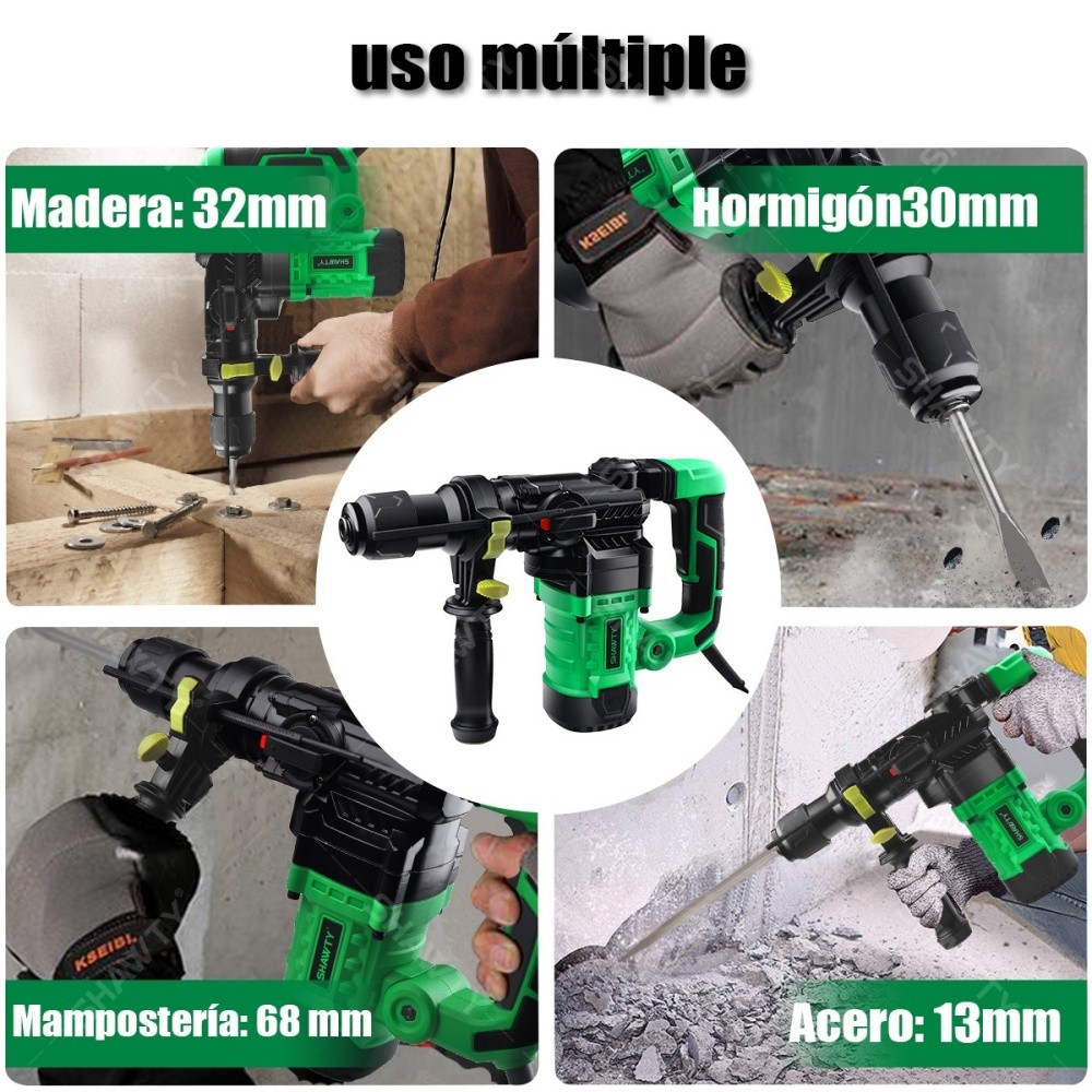 SHAWTY S0010 11-Piece Corded SDS-plus Rotary Hammer Drill Set, 1600W, for Concrete, Brick, Wood