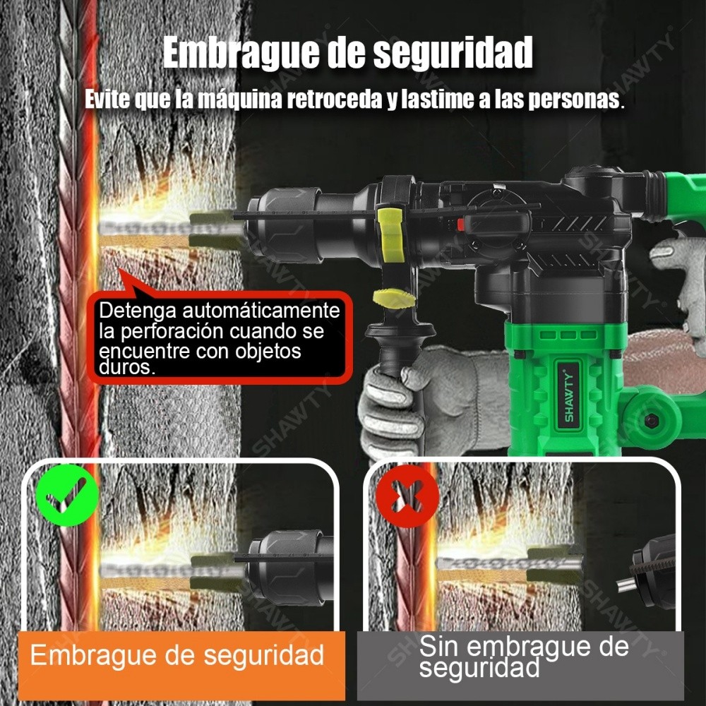 SHAWTY S0010B 13-Piece SDS Rotary Hammer Drill, 1600W, Safety Clutch, Bits & Chisels for Concrete