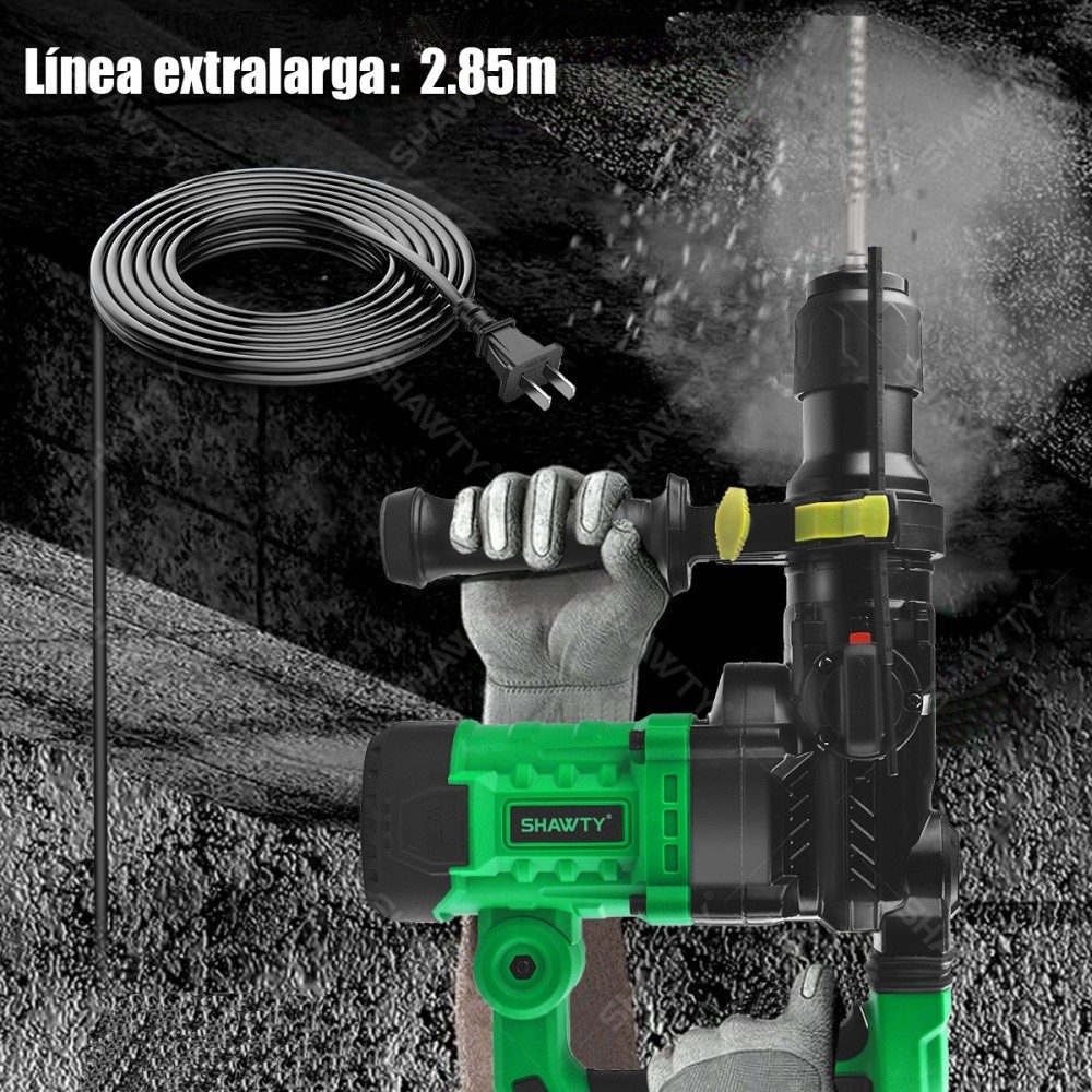 SHAWTY S0010B 13-Piece SDS Rotary Hammer Drill, 1600W, Safety Clutch, Bits & Chisels for Concrete