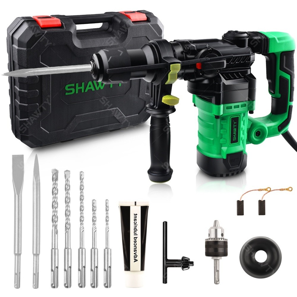 SHAWTY S0010B 13-Piece SDS Rotary Hammer Drill, 1600W, Safety Clutch, Bits & Chisels for Concret