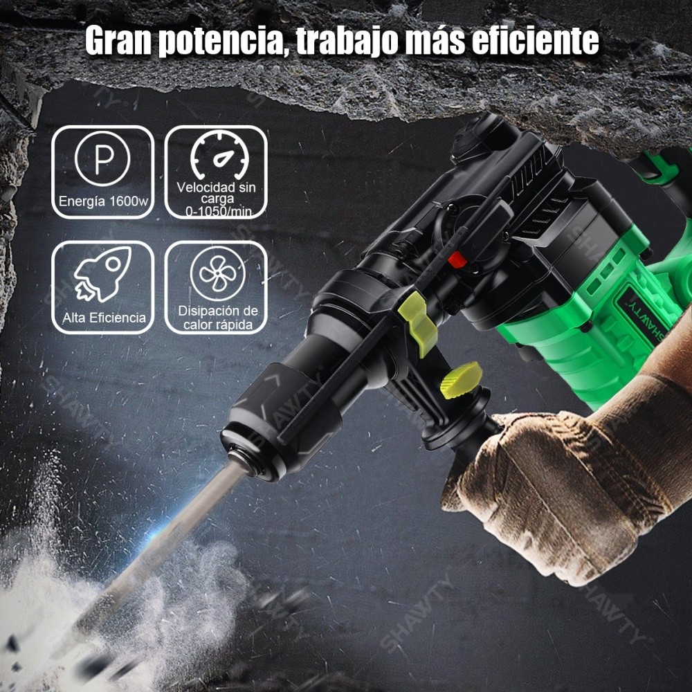 SHAWTY S0010B 13-Piece SDS Rotary Hammer Drill, 1600W, Safety Clutch, Bits & Chisels for Concrete