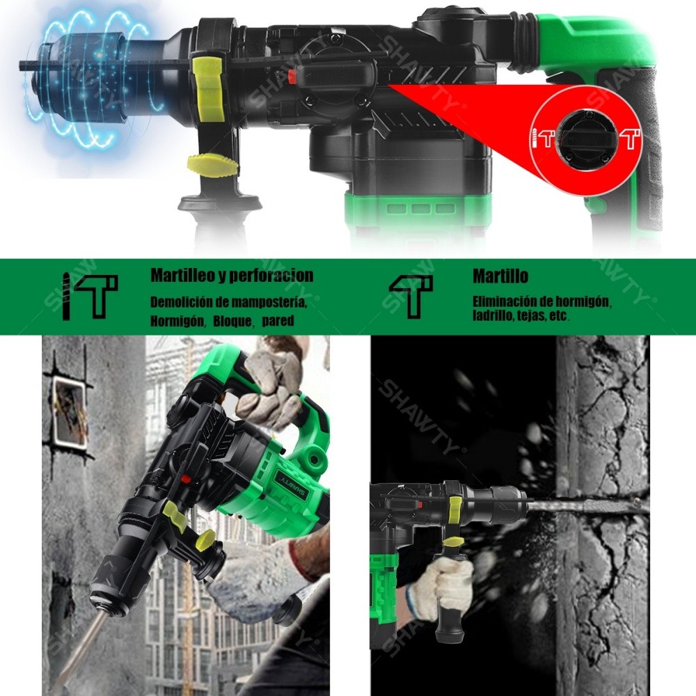 SHAWTY S0010B 13-Piece SDS Rotary Hammer Drill, 1600W, Safety Clutch, Bits & Chisels for Concrete