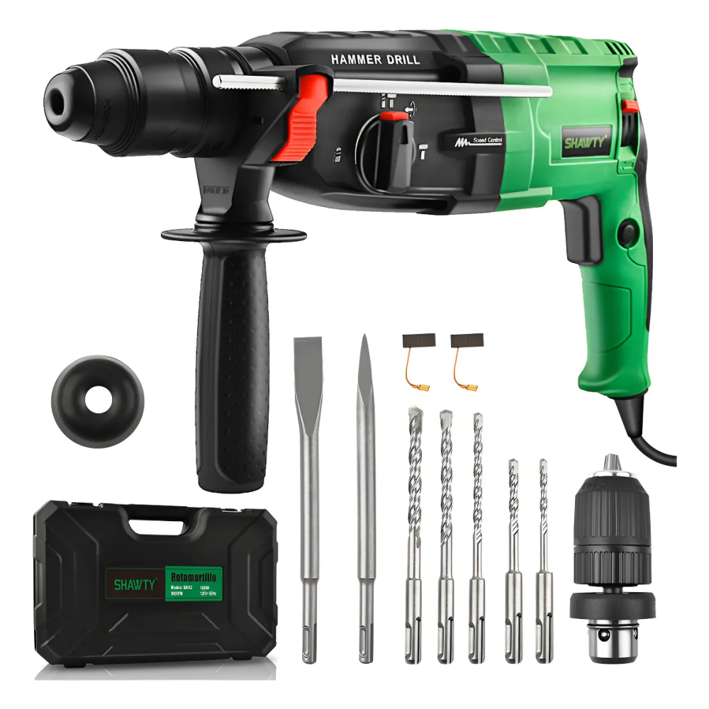 SHAWTY S0012B SDS-Plus Hammer Drill,1050W 900RPM,5 Accessories & Tool Box for Drilling/Hammering