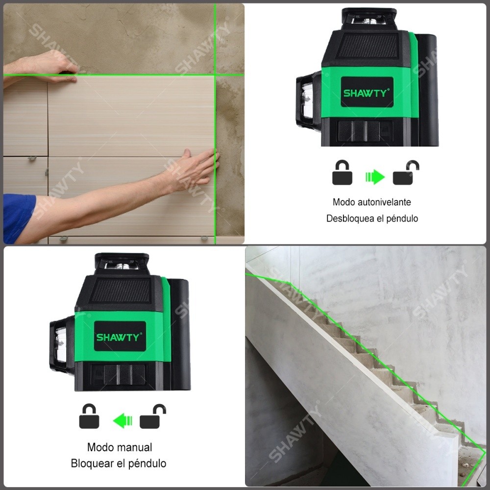 SHAWTY S0034GS 12-Line Green Self-Leveling Laser Horizontal/Vertical, 2 Batteries + Remote