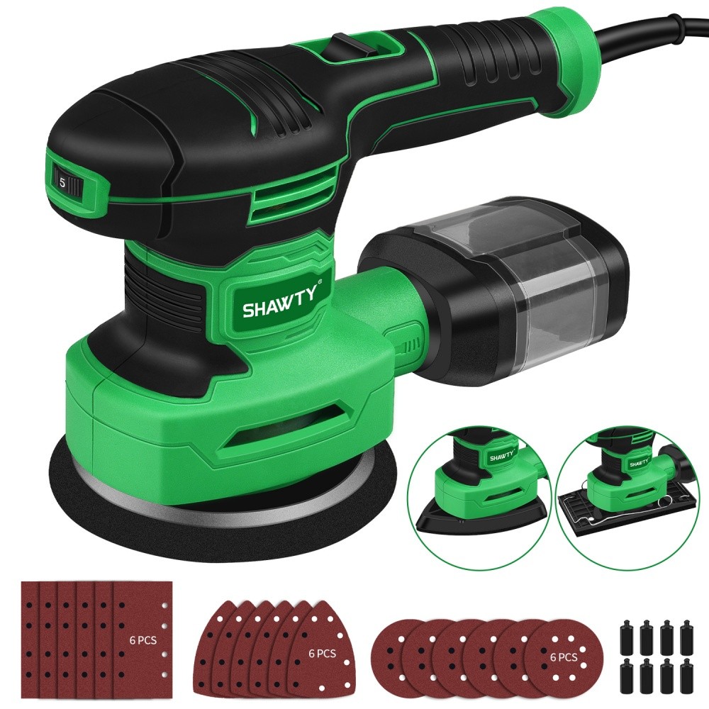 SHAWTY S0086 3-in-1 Orbital Sander 450W 2.5A, 5 Speeds 14000OPM Metal Sanding&Polishing