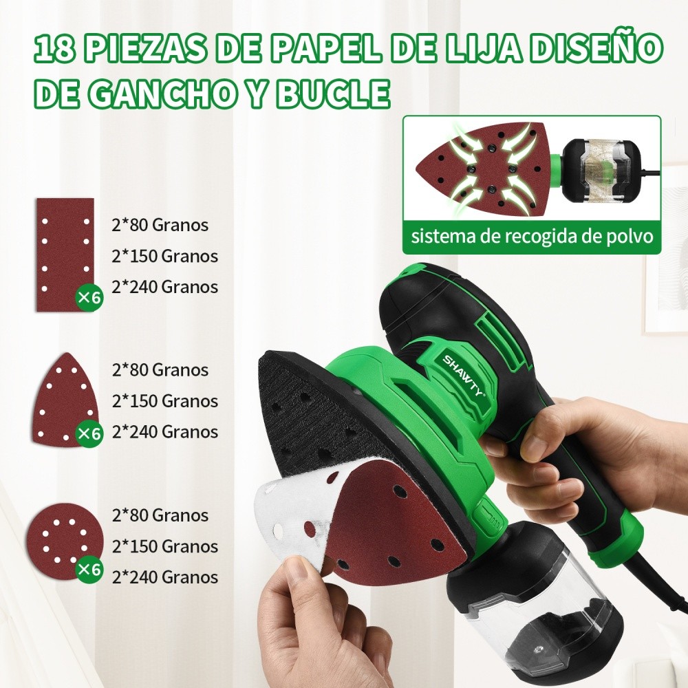 SHAWTY S0086 3-in-1 Orbital Sander 450W 2.5A, 5 Speeds 14000OPM Metal Sanding&Polishing
