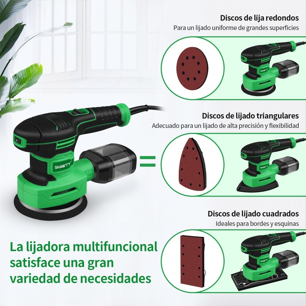 SHAWTY S0086 3-in-1 Orbital Sander 450W 2.5A, 5 Speeds 14000OPM Metal Sanding&Polishing