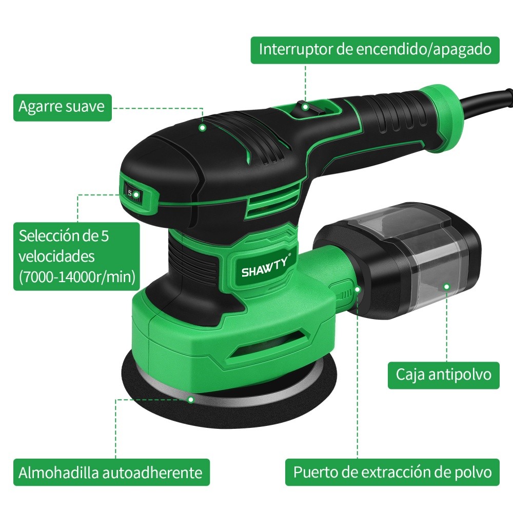 SHAWTY S0086 3-in-1 Orbital Sander 450W 2.5A, 5 Speeds 14000OPM Metal Sanding&Polishing