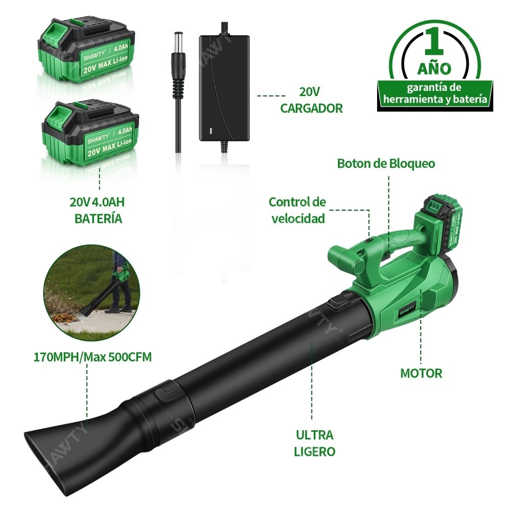 SHAWTY S0055 Cordless Blower Vacuum 20V, 500 CFM, 6 Speeds, 2 4.0Ah Batteries for Garden/Dust