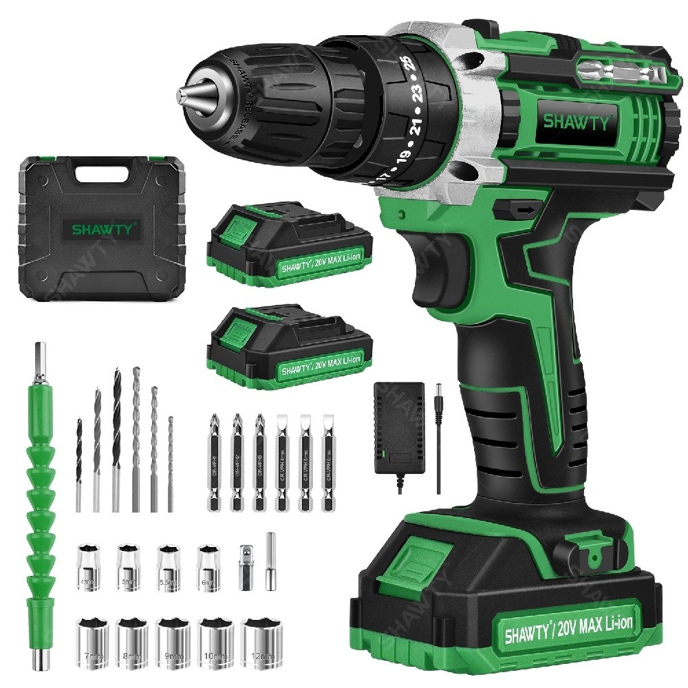 SHAWTY S0007 3/8" 20V Cordless Drill/Driver, 38N.m, 28 Hammer Drills + Accessories