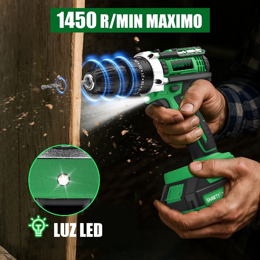 SHAWTY S0007 3/8" 20V Cordless Drill/Driver, 38N.m, 28 Hammer Drills + Accessories