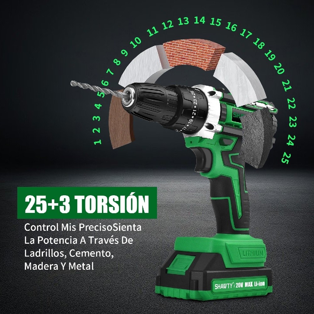SHAWTY S0007 3/8" 20V Cordless Drill/Driver, 38N.m, 28 Hammer Drills + Accessories