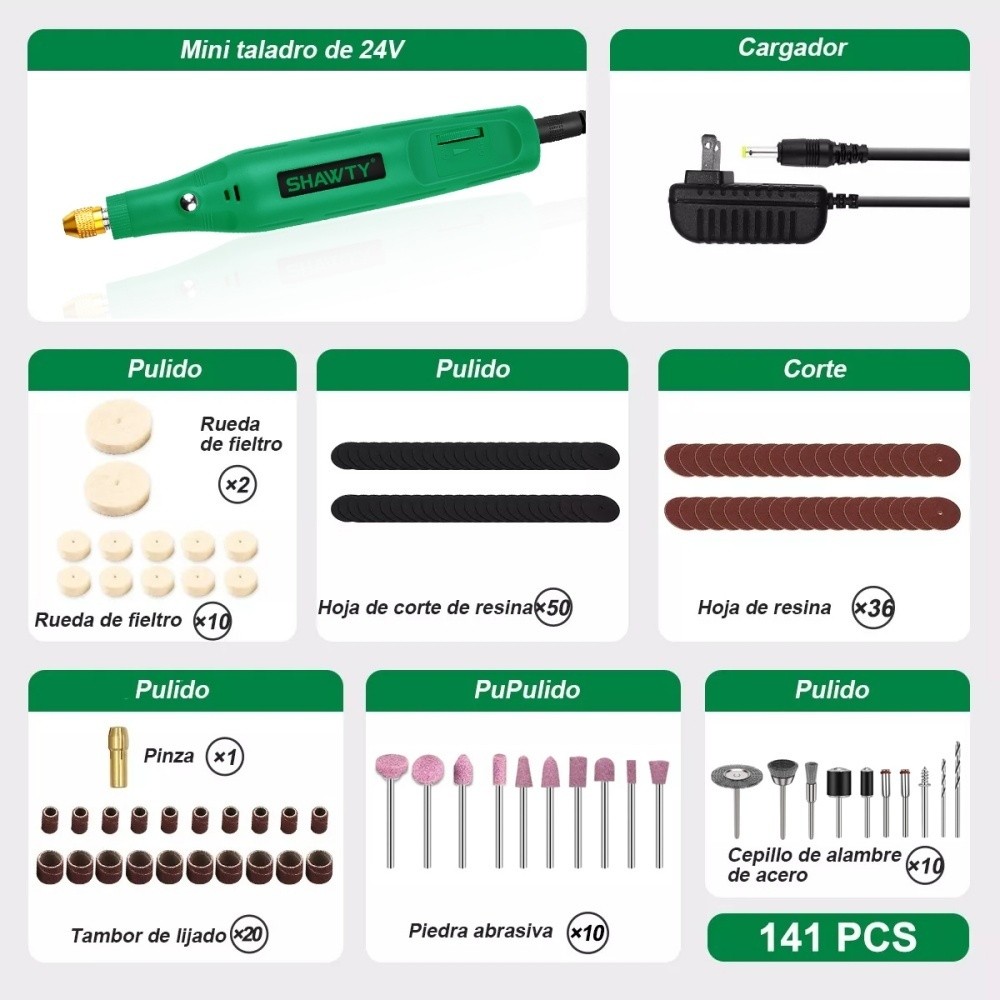 SHAWTY S0065-139 24V Mini Rotary Tool,18000RPM, 139 Pieces+Charger for Rust Removal/Drilling/Cutting
