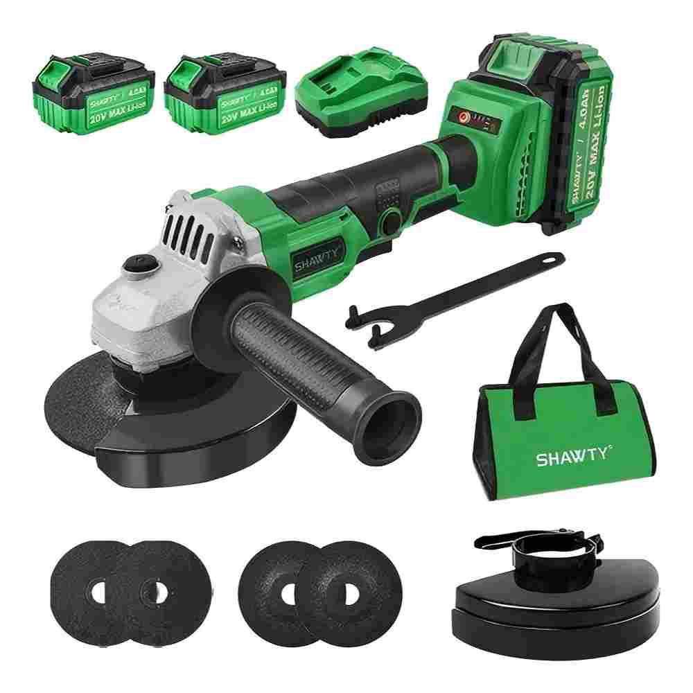 SHAWTY S0052A 20V Cordless Angle Grinder, 2×4.0Ah Batteries for Cutting/Sanding/Grinding