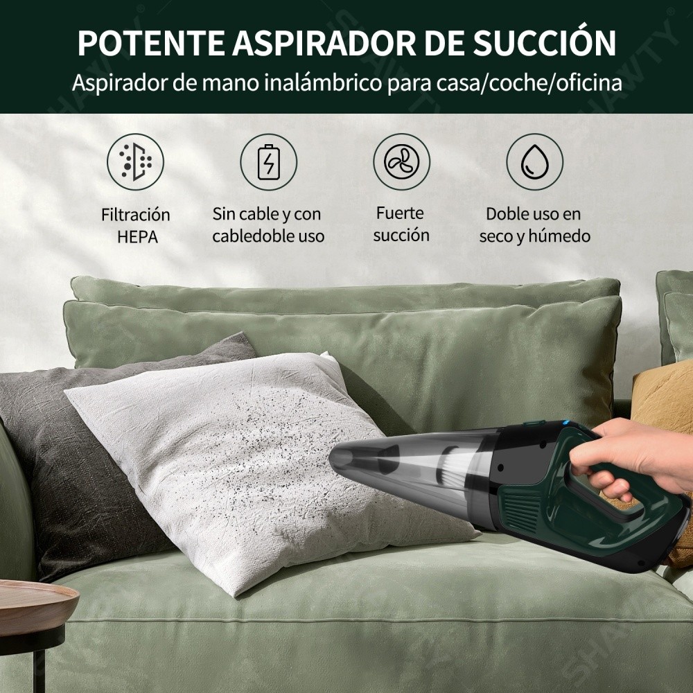 SHAWTY S0090A 20V Cordless Handheld Vacuum, 9500PA 800ml Wet/Dry, 2 Filters + LED Light for Car/Home