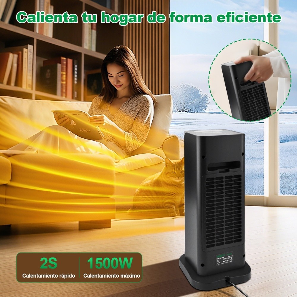 SHAWTY YND-2000C Calentador PTC 1500W - Oscilación 70°,2 en 1, temporizador 12h, seguro, silencioso