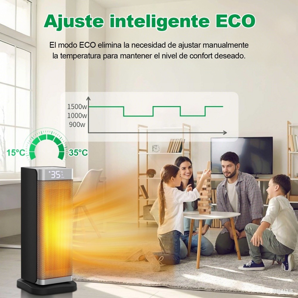 SHAWTY YND-2000C Calentador PTC 1500W - Oscilación 70°,2 en 1, temporizador 12h, seguro, silencioso