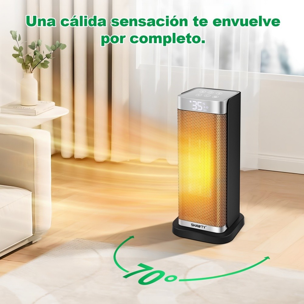 SHAWTY YND-2000C Calentador PTC 1500W - Oscilación 70°,2 en 1, temporizador 12h, seguro, silencioso