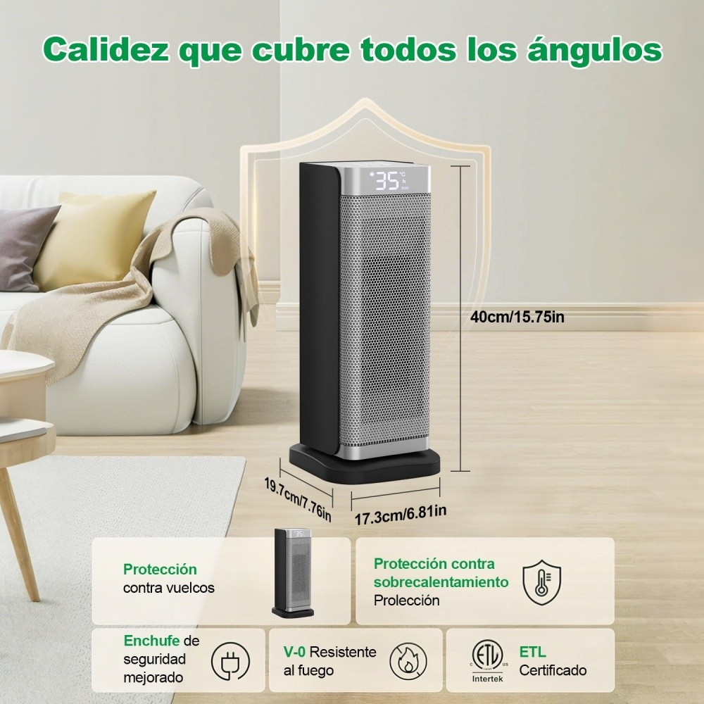 SHAWTY YND-2000C Calentador PTC 1500W - Oscilación 70°,2 en 1, temporizador 12h, seguro, silencioso
