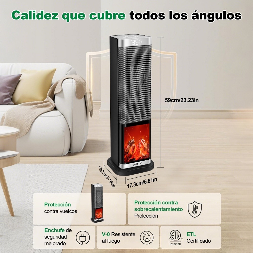 SHAWTY YND-60H 2000W PTC Tower Heater 70° Oscillation,2-in-1,12H Timer,4 Modes,Portable Home/Office.