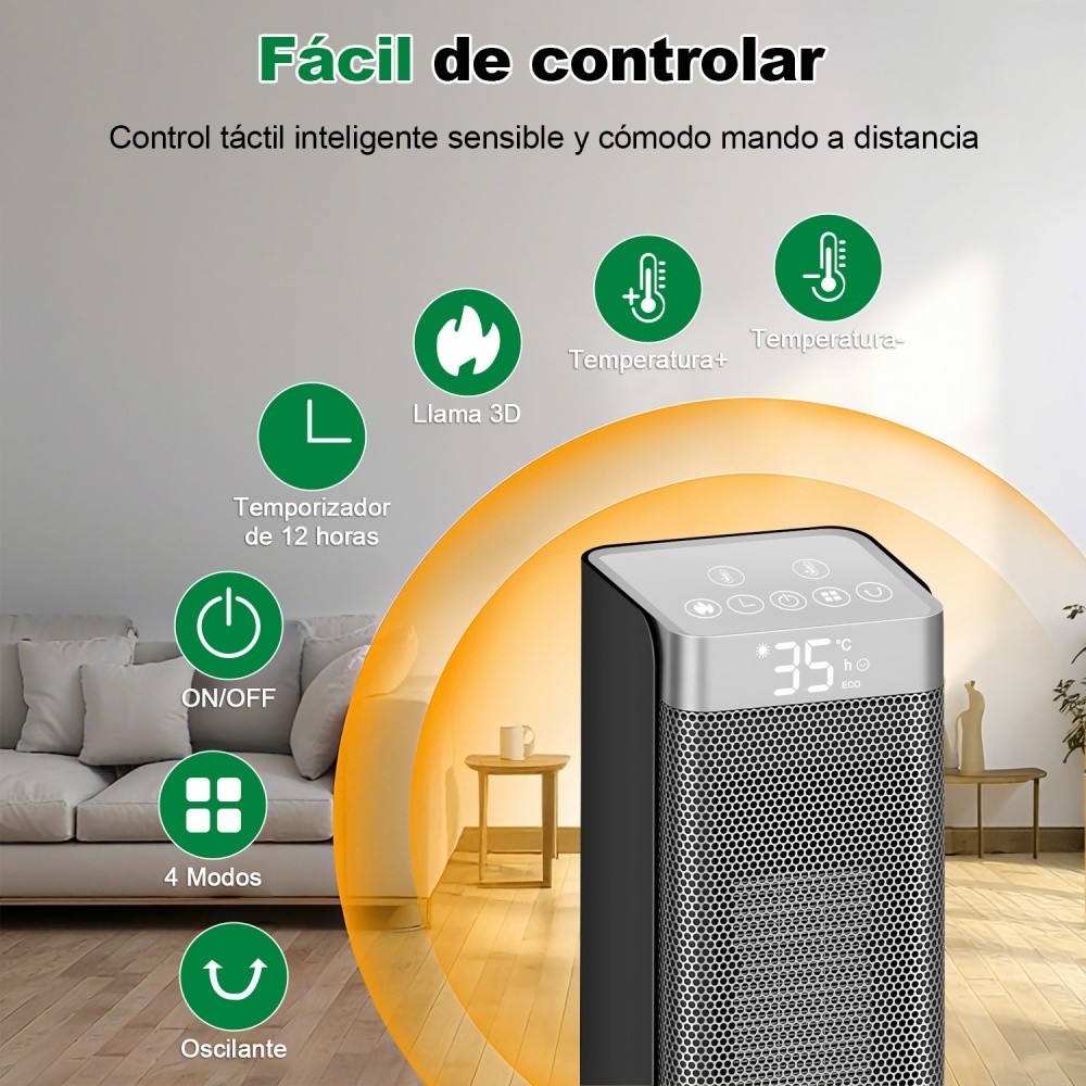 SHAWTY YND-60H 2000W PTC Tower Heater 70° Oscillation,2-in-1,12H Timer,4 Modes,Portable Home/Office.