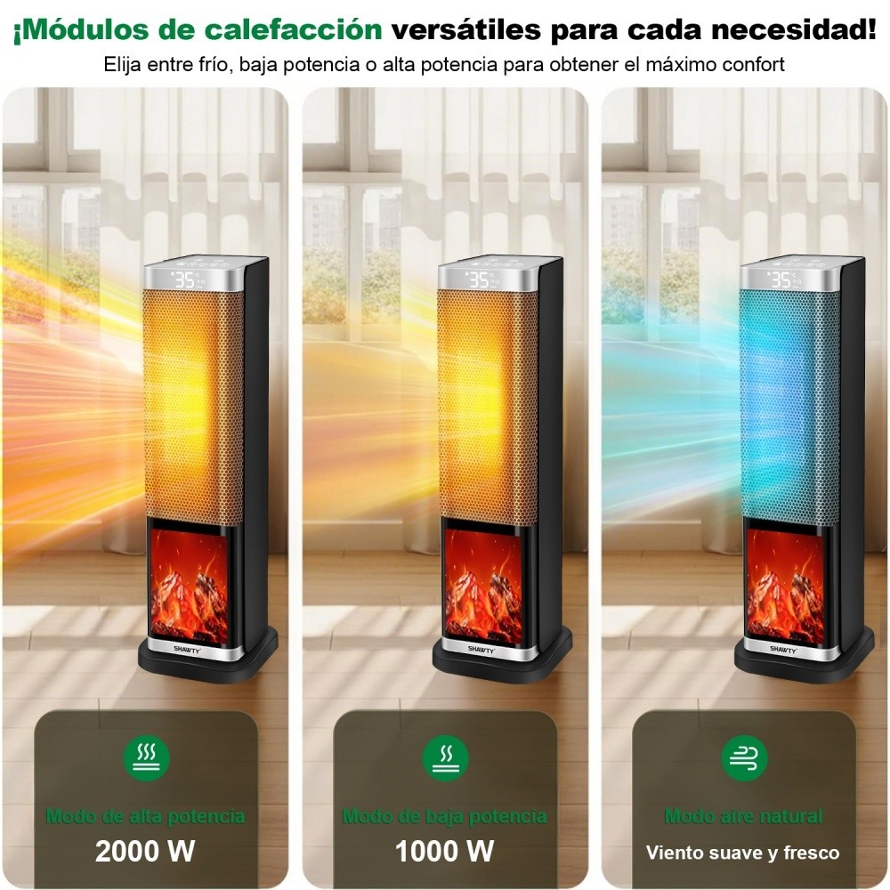SHAWTY YND-60H 2000W PTC Tower Heater 70° Oscillation,2-in-1,12H Timer,4 Modes,Portable Home/Office.