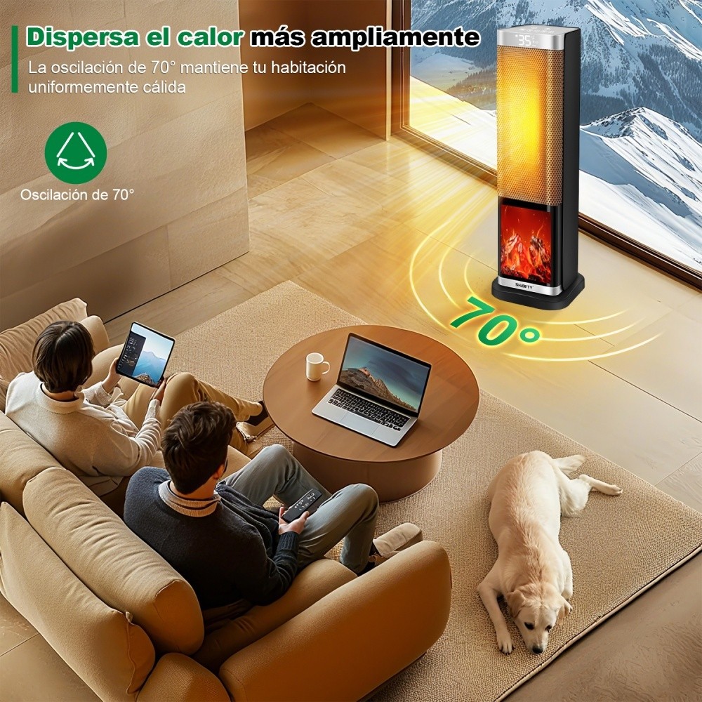 SHAWTY YND-60H 2000W PTC Tower Heater 70° Oscillation,2-in-1,12H Timer,4 Modes,Portable Home/Office.