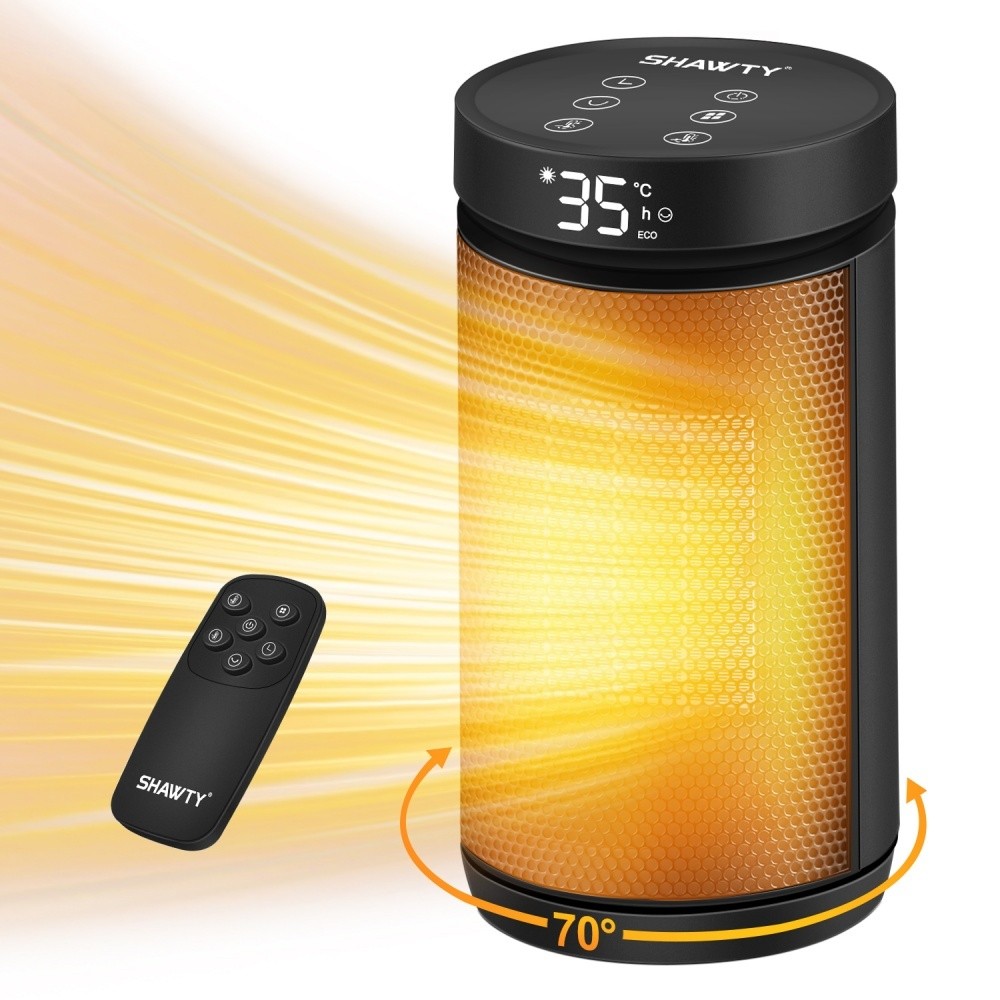 SHAWTY YND-1200Y 1500W PTC Heater 12H Timer, 4 Settings, 70° Oscillation, Remote, Home/Office Use