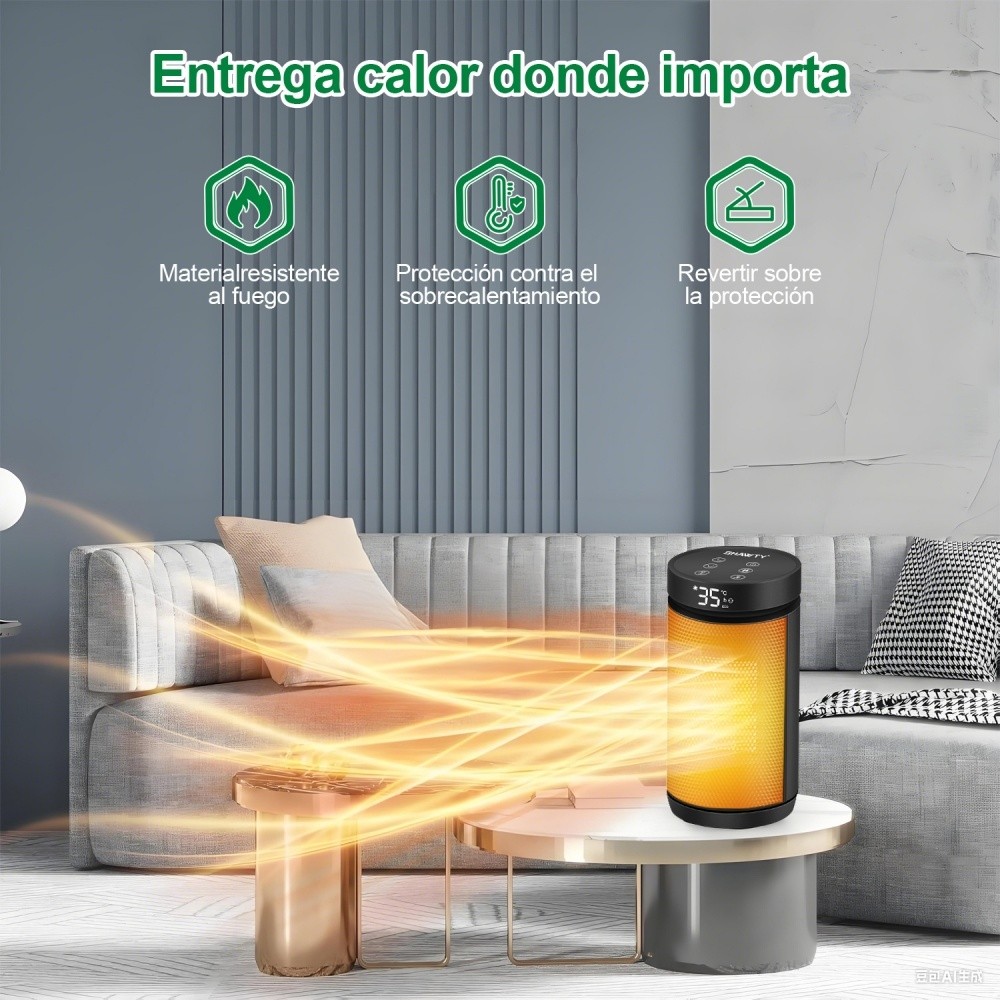 SHAWTY YND-1200Y 1500W PTC Heater 12H Timer, 4 Settings, 70° Oscillation, Remote, Home/Office Use