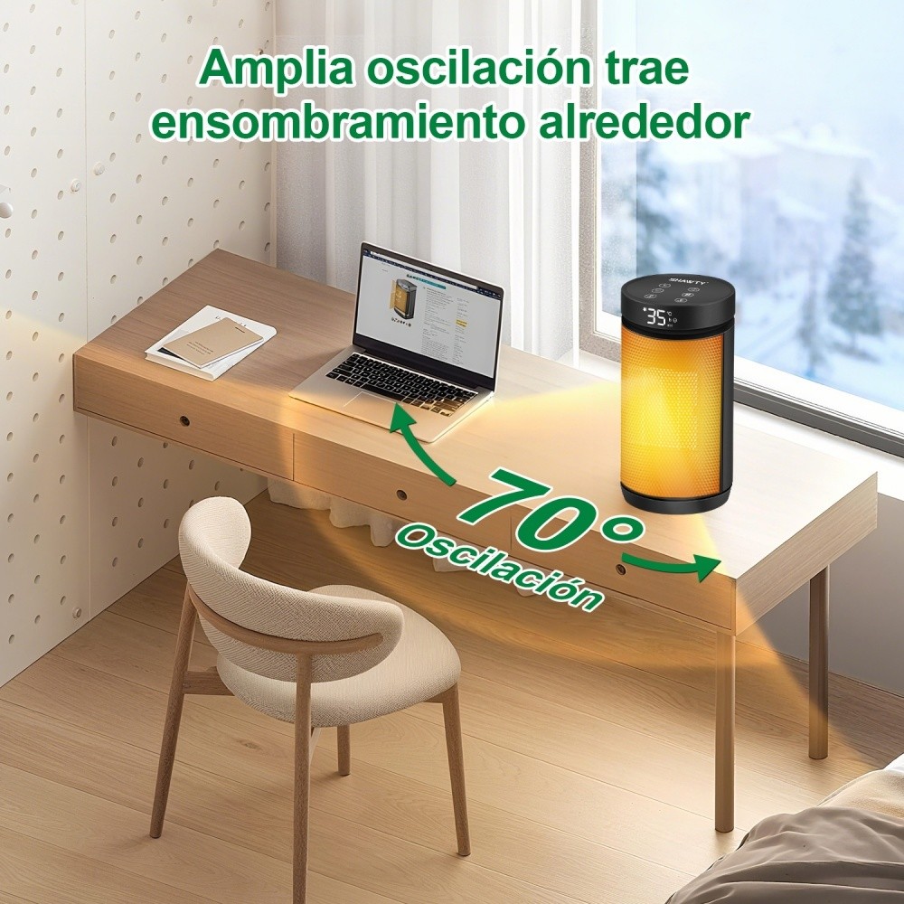 SHAWTY YND-1200Y 1500W PTC Heater 12H Timer, 4 Settings, 70° Oscillation, Remote, Home/Office Use