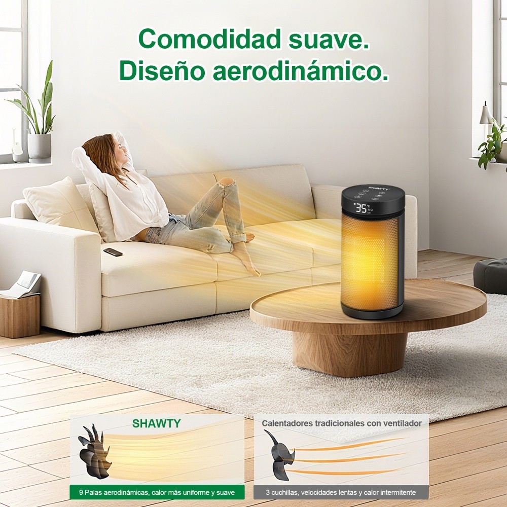 SHAWTY YND-1200Y 1500W PTC Heater 12H Timer, 4 Settings, 70° Oscillation, Remote, Home/Office Use